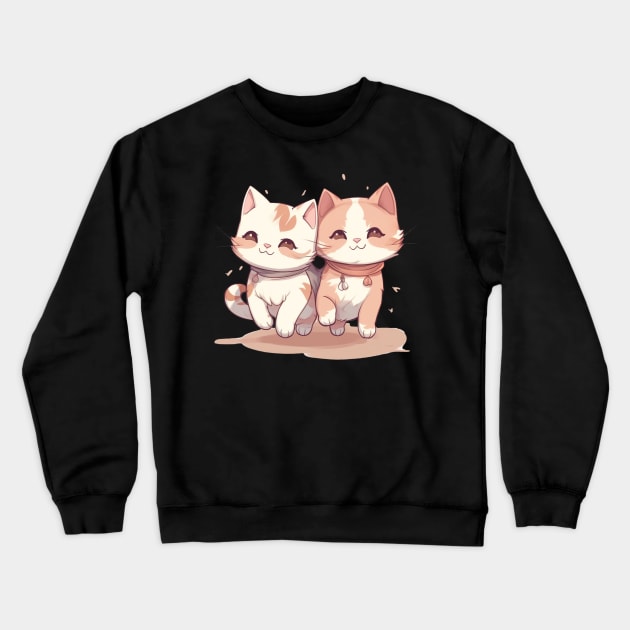 Cute Smiling Cat Best Friends Crewneck Sweatshirt by nekopaffu